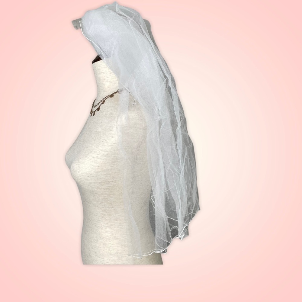 Bridal Veil Elbow Length Double Layer Tulle White With Hair Comb Piece